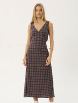 Tully Seersucker Maxi Dress - Shev Indigo Check MAXI DRESSES AFENDS 