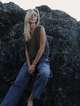 Mika Fold Pant - Indigo Plaid PANTS THE BARE ROAD 