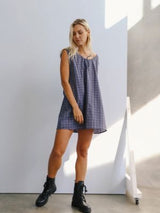 Luna Shift Dress - Indigo Plaid MINI DRESSES THE BARE ROAD 