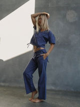 Mika Fold Pant - Indigo Plaid PANTS THE BARE ROAD 