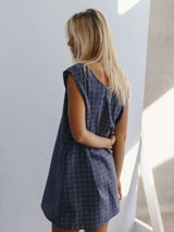 Luna Shift Dress - Indigo Plaid MINI DRESSES THE BARE ROAD 