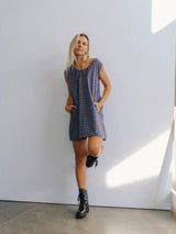 Luna Shift Dress - Indigo Plaid MINI DRESSES THE BARE ROAD 