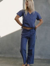 Mika Fold Pant - Indigo Plaid PANTS THE BARE ROAD 