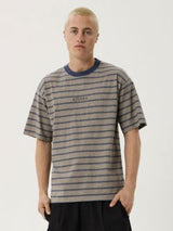 Eureka Boxy Tee - Olive Stripe T-SHIRT AFENDS 