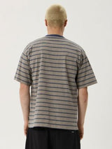Eureka Boxy Tee - Olive Stripe T-SHIRT AFENDS 