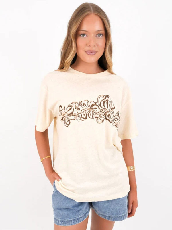 Hibiscus Oversized T-Shirt - Stone T-SHIRT RHYTHM 