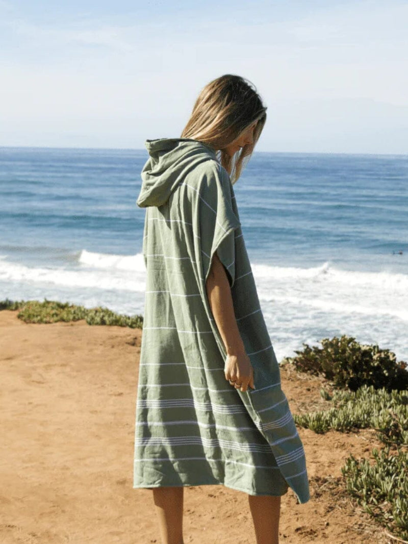 Classic Stripe Hooded Poncho - Hedge Green HOODED TOWEL SAND CLOUD 