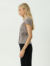 Loula Seersucker Wrap Top - Coffee Check TOP AFENDS 