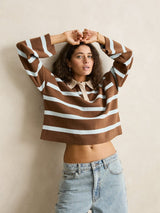 Rugby Polo Knit Sweater - Brown JUMPER RHYTHM 