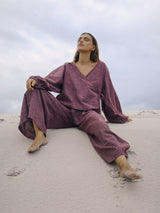 Ella Wrap Top Fig Hemp Check TOP THE BARE ROAD 