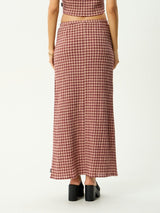 Capricorn Seersucker Maxi Skirt - Burgundy / Beige Check SKIRTS AFENDS 