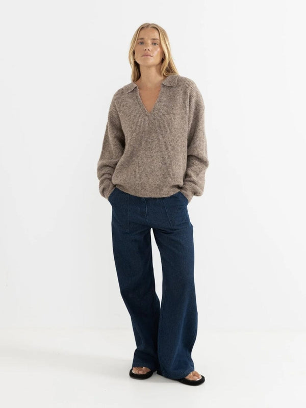 Quinn V-Neck Collared Jumper - Oatmeal JUMPER RHYTHM 