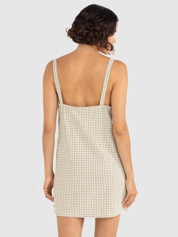 Lola Check Slip Dress - Olive DRESSES RHYTHM 