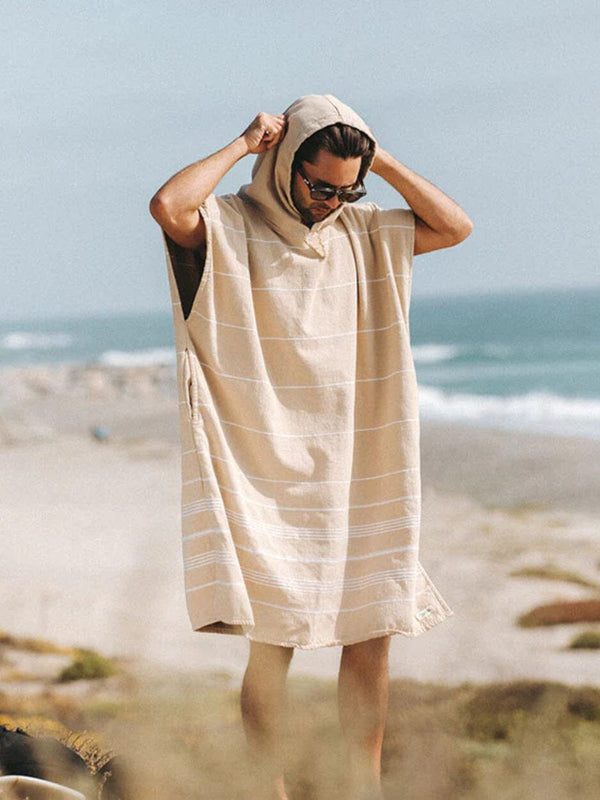 Classic Stripe Hooded Poncho - Sand HOODED TOWEL SAND CLOUD 