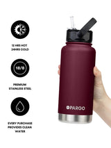 950mL Insulated Bottle w/ Straw Lid from Project Pargo - BPA and Toxic Free - Wild Cherry DRINK BOTTLE PROJECT PARGO 