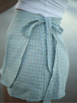Charlie Wrap Skirt Blue Beige Gingham SKIRTS THE BARE ROAD 