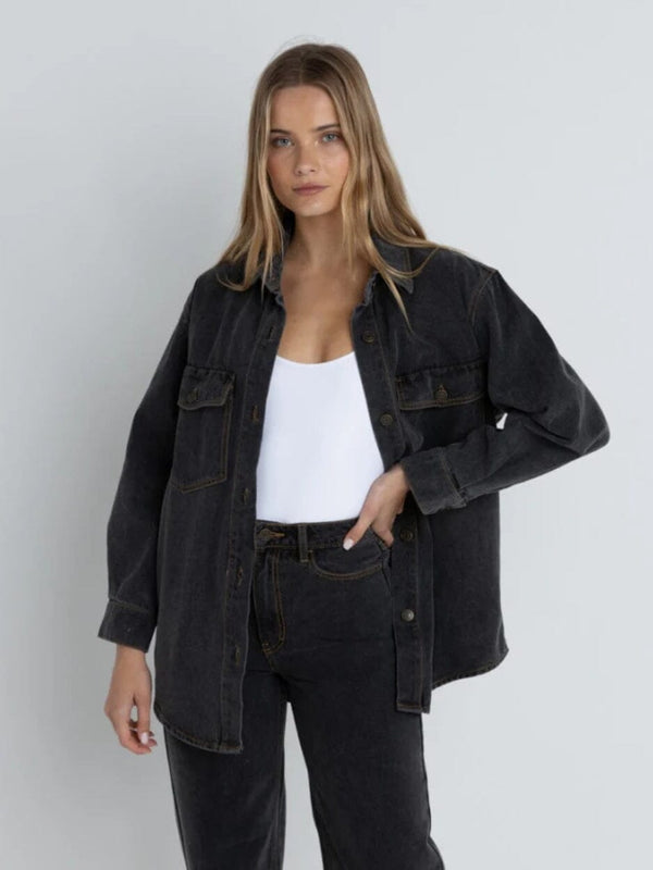 Oversized Denim Shacket - Grey JACKETS RHYTHM 