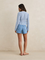 Lola Check Tie Front Long Sleeve Top - Blue TOP RHYTHM 