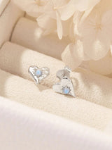 Love Heart Moonstone Studs - Silver EARRINGS MIDSUMMER STAR 