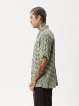Base Seersucker Short Sleeve Shirt - Deep Green Check BUTTON UP AFENDS 