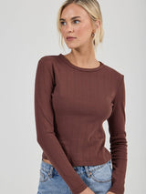 Pointelle Classic Long Sleeve Top - Chocolate LONG SLEEVE ROLLAS JEANS 