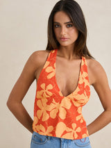 Melia Floral Halter Top - Red TOP RHYTHM 