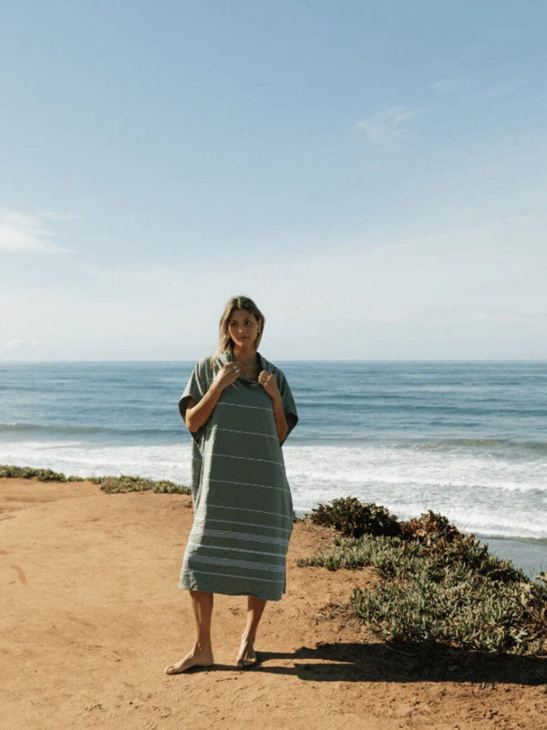 Classic Stripe Hooded Poncho - Hedge Green HOODED TOWEL SAND CLOUD 