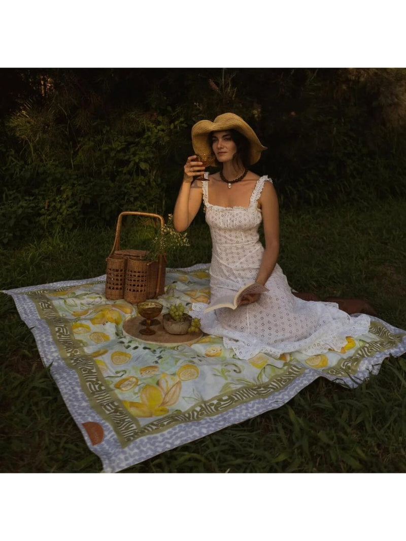 Le Lemon Picnic Rug - Olive PICNIC BLANKETS WANDERING FOLK 