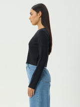 Focus - Seersucker Long Sleeve Top - Black TOP AFENDS 