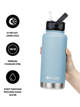 950mL Insulated Drink Bottle w/ Straw Lid - BPA and Toxic Free - Bay Blue INSULATED DRINK BOTTLE PROJECT PARGO 