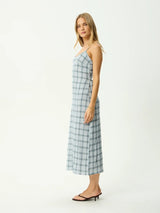 Lagoon Seersucker Midi Dress - Overcast Check MIDI DRESS AFENDS 