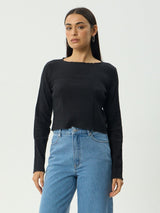 Focus - Seersucker Long Sleeve Top - Black TOP AFENDS 