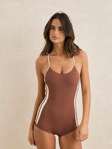 Lily Rib Cross Back Surf Short One Piece - Chocolate ONE PIECE RHYTHM 