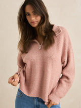Quinn Zip Knit - Pink JUMPER RHYTHM 
