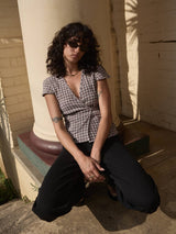 Loula Seersucker Wrap Top - Coffee Check TOP AFENDS 
