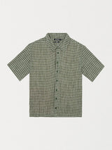 Base Seersucker Short Sleeve Shirt - Deep Green Check BUTTON UP AFENDS 