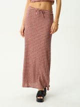 Capricorn Seersucker Maxi Skirt - Burgundy / Beige Check SKIRTS AFENDS 