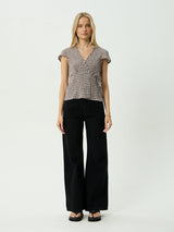 Loula Seersucker Wrap Top - Coffee Check TOP AFENDS 