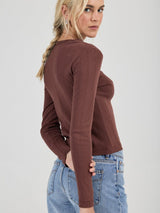 Pointelle Classic Long Sleeve Top - Chocolate LONG SLEEVE ROLLAS JEANS 