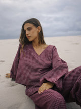 Ella Wrap Top Fig Hemp Check TOP THE BARE ROAD 