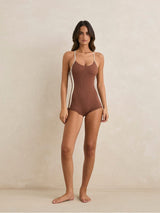 Lily Rib Cross Back Surf Short One Piece - Chocolate ONE PIECE RHYTHM 