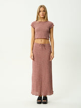 Capricorn Seersucker Maxi Skirt - Burgundy / Beige Check SKIRTS AFENDS 