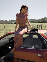 Capricorn Seersucker Maxi Skirt - Burgundy / Beige Check SKIRTS AFENDS 