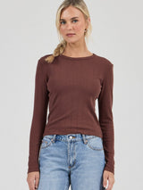 Pointelle Classic Long Sleeve Top - Chocolate LONG SLEEVE ROLLAS JEANS 