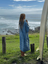 Classic Stripe Hooded Poncho - Slate Blue HOODED TOWEL SAND CLOUD 