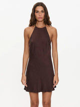 Celeste Bias Halter Mini Dress - Postal Brown MINI DRESSES THRILLS 