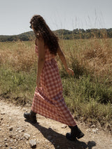 Position Seersucker Maxi Dress - Red Check MAXI DRESSES AFENDS 