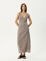 Base Seersucker Maxi Dress - Coffee Check MAXI DRESSES AFENDS 