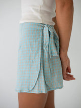 Charlie Wrap Skirt Blue Beige Gingham SKIRTS THE BARE ROAD 