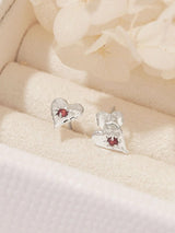 Love Heart Garnet Studs - Silver EARRINGS MIDSUMMER STAR 